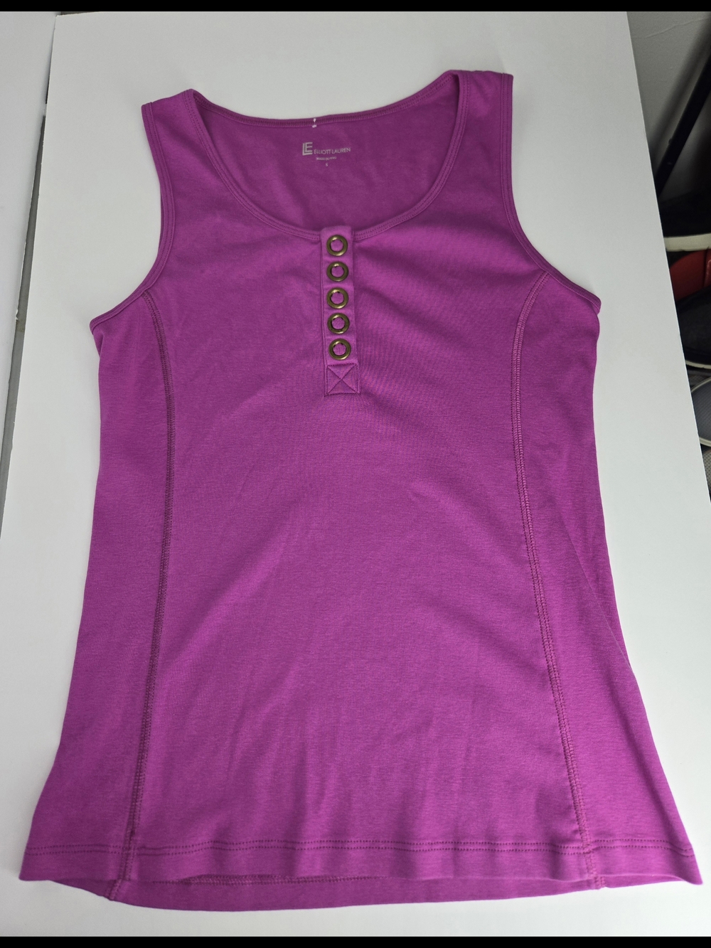 Elliott Lauren Bright Magenta Henley Tank with Button Placket
